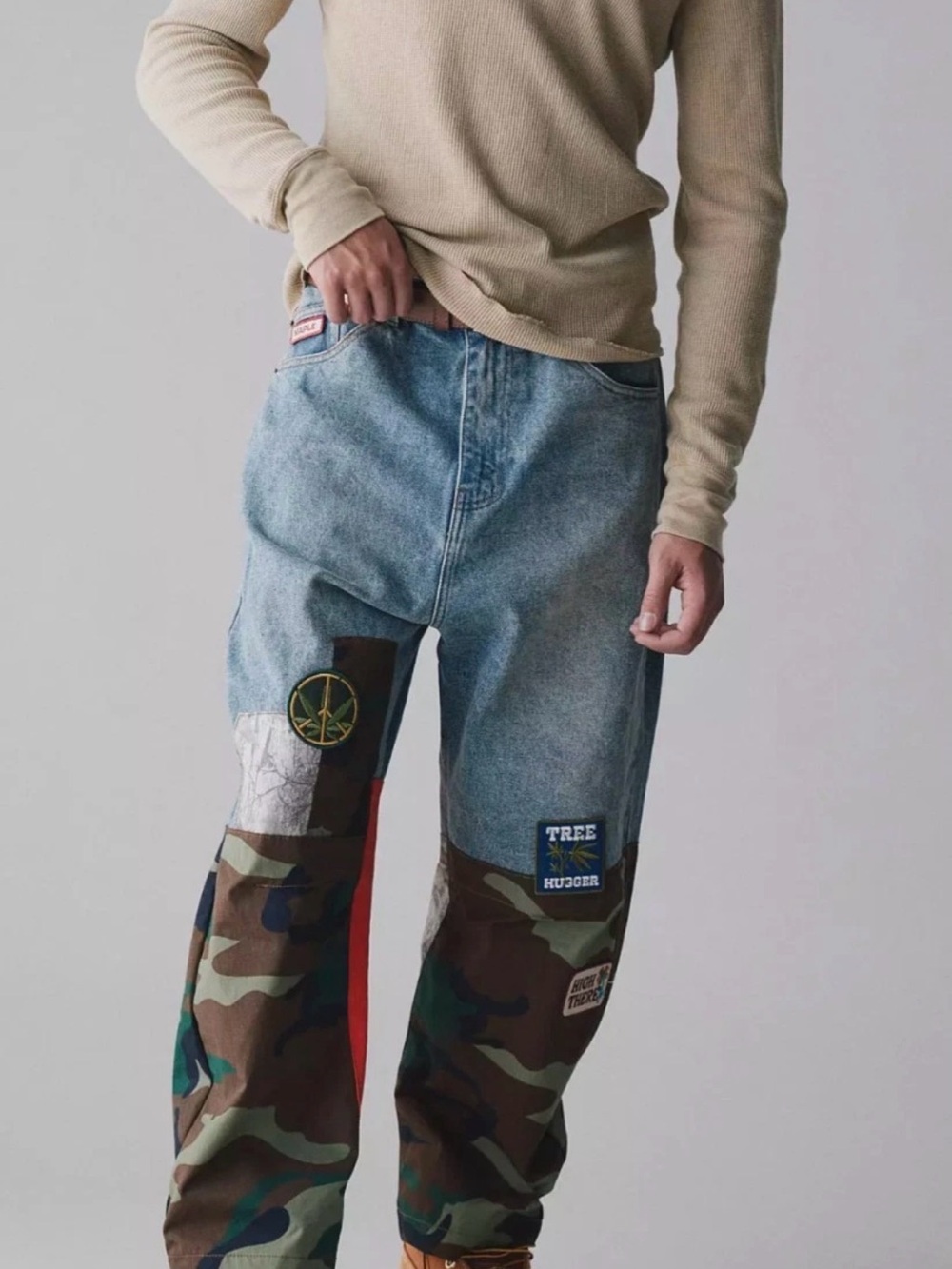 Men's BDG Blue Denim and Camouflage Patchwork Jeans size 30